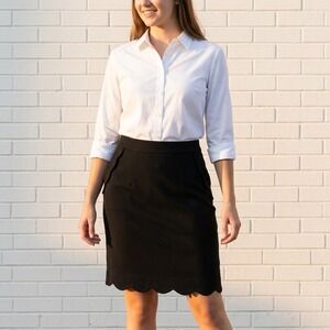 Darling Scalloped Hem Pencil Skirt Womens Medium Black Career Office Formal Chic